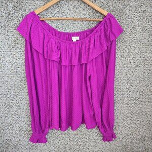 Knox Rose Top‎ Womens Medium Purple Off The Shoulder Blouse Ruffle Casual